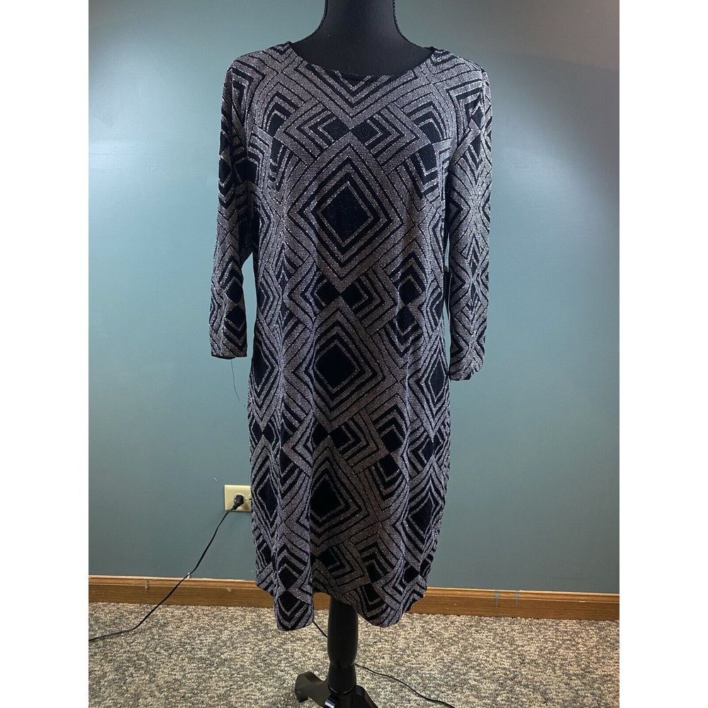 New Charlotte Russe Women's Size 1X Black Silver Sheath Dress‎ Open Back